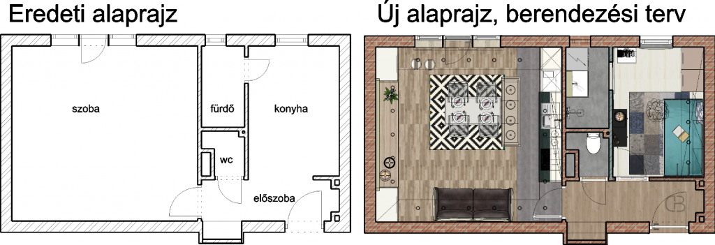 42 nm-es lakás átalakítás tervei 2
